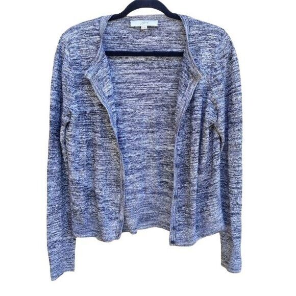 Ann Taylor Loft Y2K Space Dye Marl Knit Button Down Cardigan Black White Sz M - Picture 6 of 11